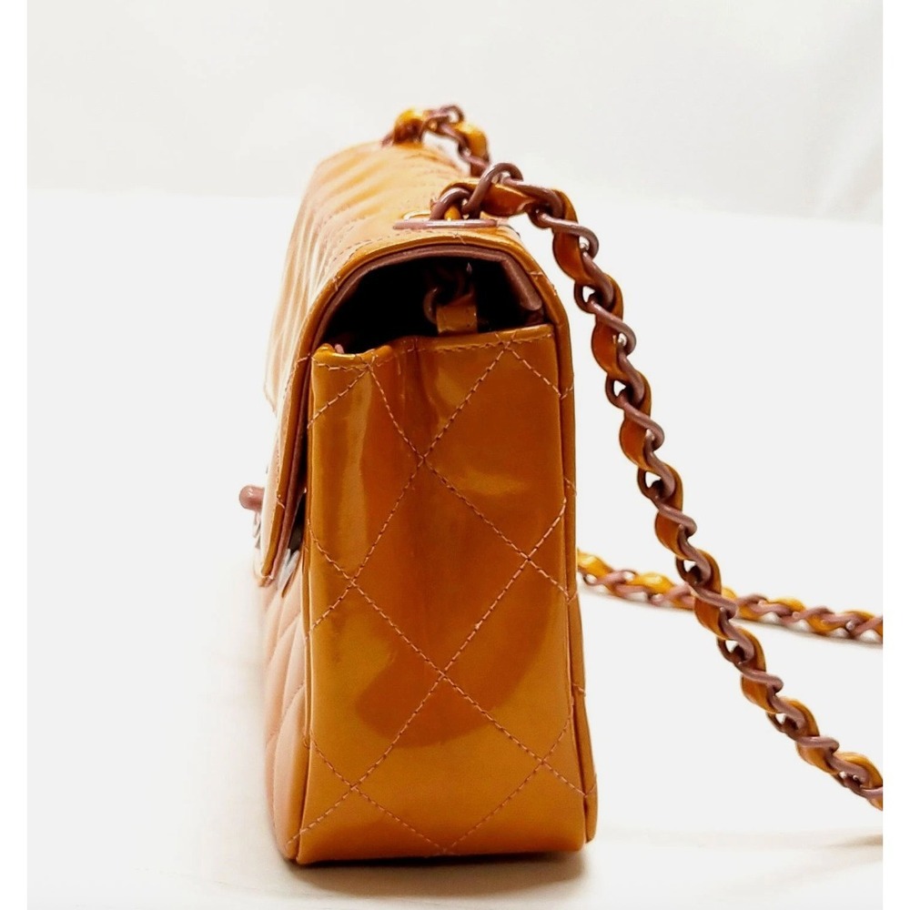 Chanel Patent Calfskin Quilted Mini Rectangular Flap Bag Orange & Pink - Picture 5 of 12